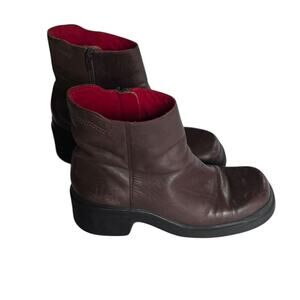 Vintage Y2K Nine West Cloud 9 Women's Brown Leathe Chunky Heel Boots 10 Zip-Up